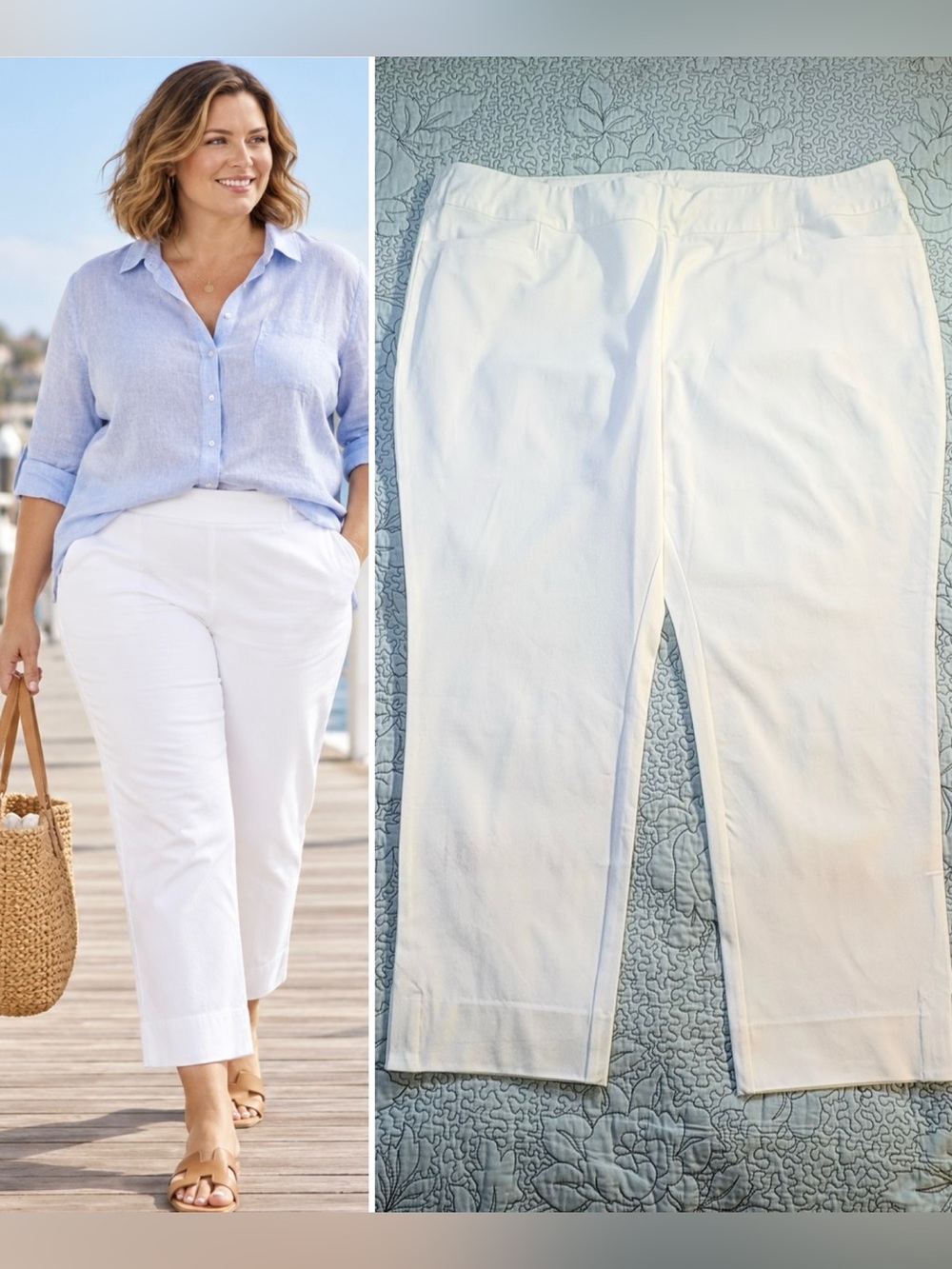 💥Soft Surroundings Pull-On Straight Leg Cropped Pants White Plus 2X💚